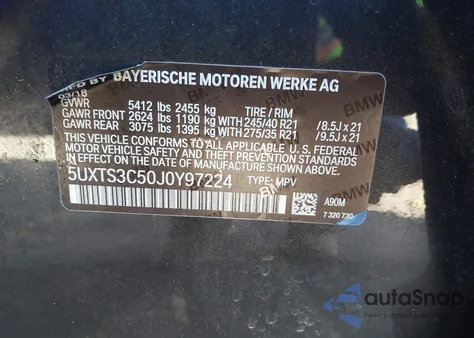 2018 BMW X3 M40I from USA, damaged, VIN 5UXTS3C50J0Y97224